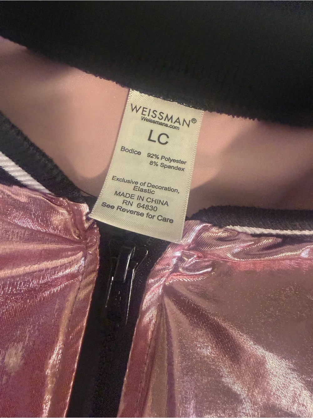 Weissman Girls LC Pink Metallic Bomber Jacket Holographic Dance Cheer Zip Up